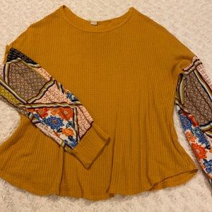 Ladies Balloon Sleeve Mix Fabric Top - L